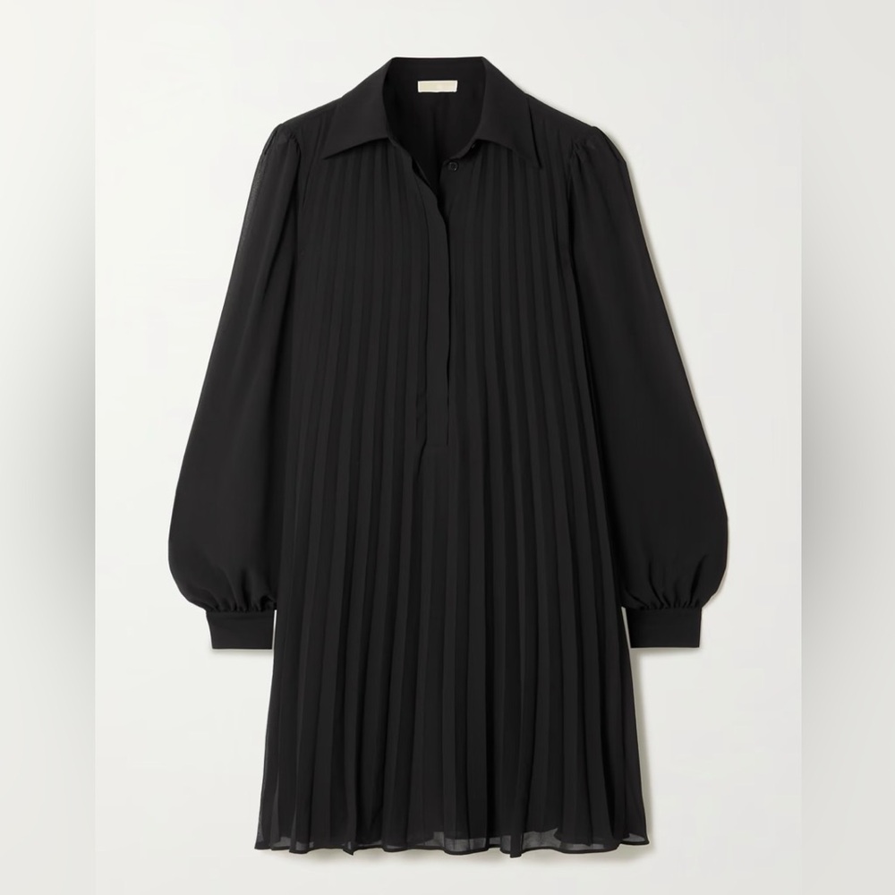 Michael Kors Pleated Georgette Mini Dress with Long Sleeves